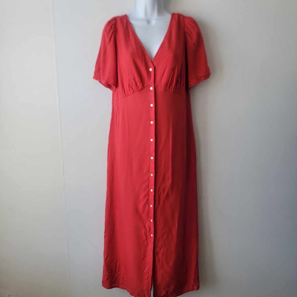 OLd navy women's Waist-Defined Midi Dress sz M v-neck button fronts smocked back